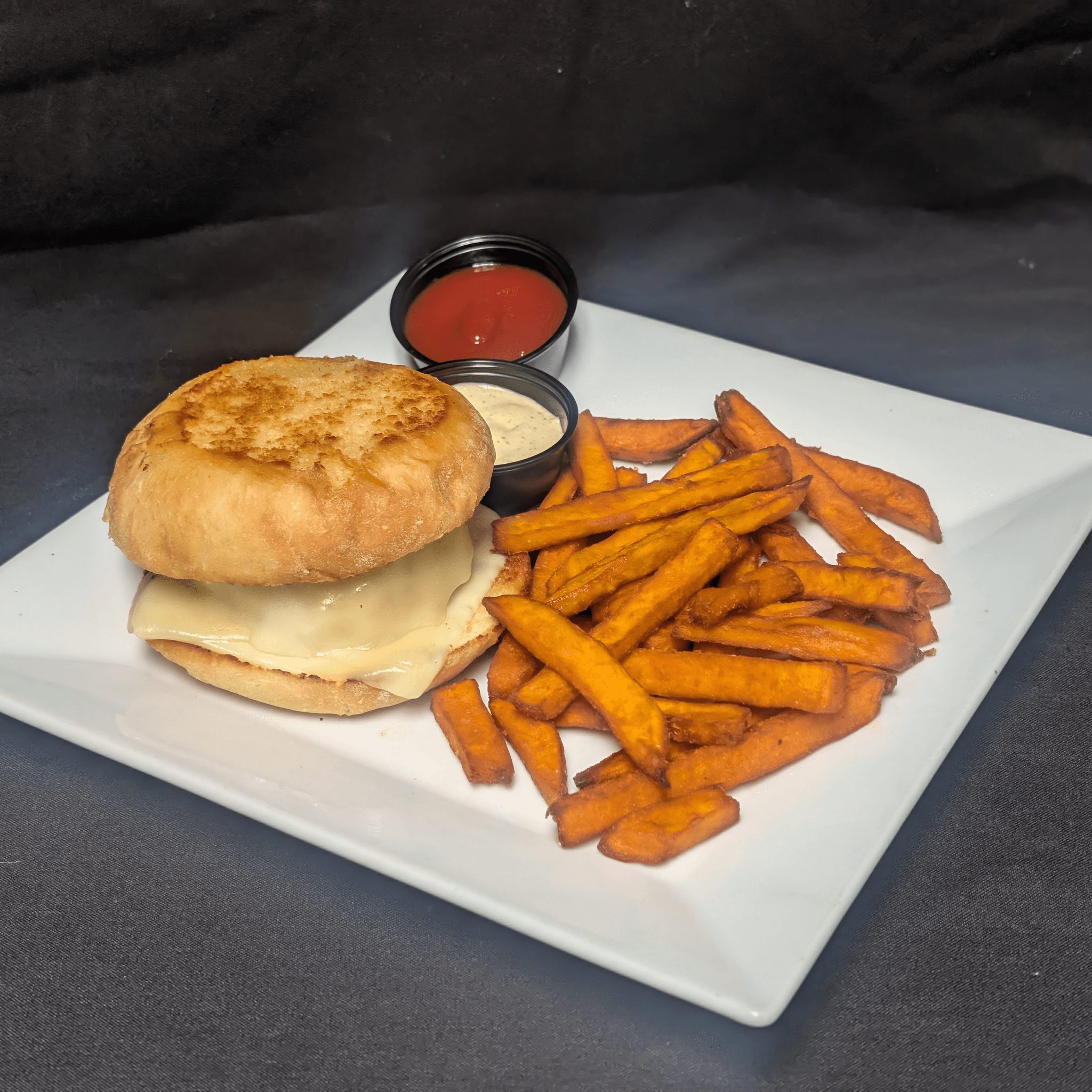 Crabcake melt sandwich.